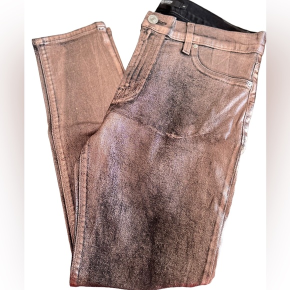 💖HUDSON METALLIC COATED NICO SKINNY JEANS ROSE GOLD 33💖 - Picture 4 of 11